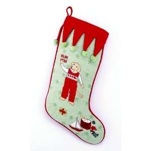   Boy in Red Pants Christmas Stocking, Wool Needlepoint: Home & Kitchen