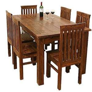  7 Piece Solid Wood Strip Work Dining Table 6 Chair 