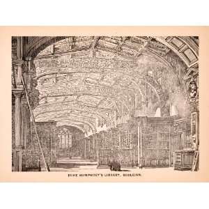  1900 Wood Engraving Old Bodleian Duke Humphrey Library 