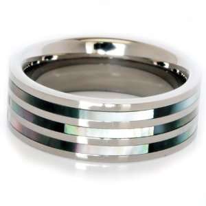   Unisex Wedding Band with Triple Abalone Inlay in Size 5 Jewelry