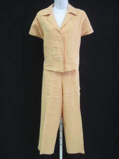 JOHN PATRICK Tangerine Linen Pants Top Outfit Size M  