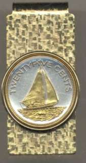Toned Gold on Silver Bahamas 25 cent “Sail boat” Coin Hinged 