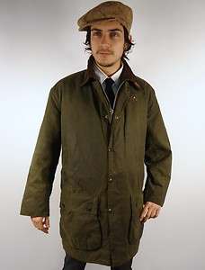 VINTAGE MENS OLIVE GREEN BARBOUR NORTHUMBRIA WAXED COUNTRY JACKET RAIN 