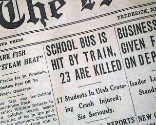1938 Newspaper MIDVALE UT School Bus   Train ACCIDENT Riverton South 
