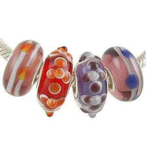 Varied Colors Lot of 4 Solid Core 925 Sterling Silver Murano Beads 