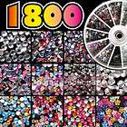 1800 NAIL ART Tips Rhinestones Glitters Gems + wheel #001