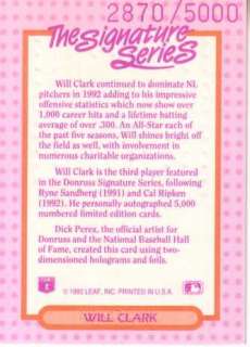 WILL CLARK 1993 Donruss Elite SIGNATURE SERIES2870/5000  