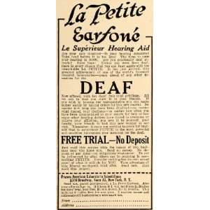   Ad La Petite Earfone Hearing Aid Franco American   Original Print Ad