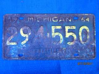 1964 Michigan Trailer License Plate: #294 550  