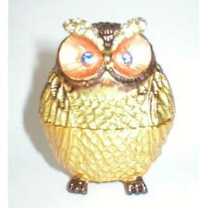  2.5 Tall Jeweled Pewter Owl Trinket Box