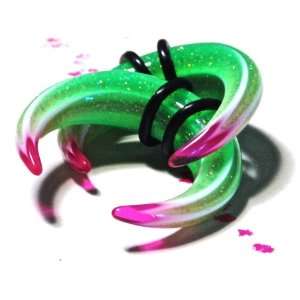 com Acrylic Tusk Shaped Talon Tapers  Glitter Green with Fuchsia Tips 