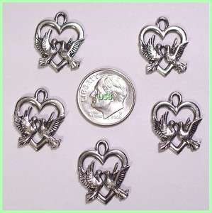   Valentine/Wedding Favor Heart w/kissing Doves Pewter Charms (#30 2