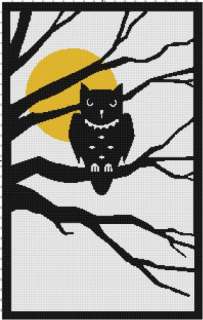 Handmade Spooky Owl in Tree with Moon Silhouette Cross Stitch Pattern