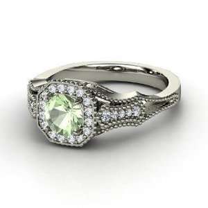  Melissa Ring, Round Green Amethyst Sterling Silver Ring 