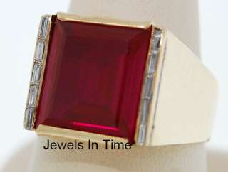 18K Yellow Gold Diamond And Synthetic Ruby Ring  