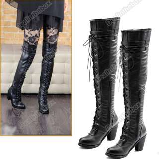 Womens Shoes Over the Knee Thigh Slender PU Leather Boots Fashion 