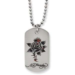  Ed Hardy Thorny Rose Dog Tag Painted Necklace Jewelry