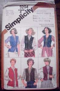 Simplicity Sewing Pattern 5294 Womens Vest  