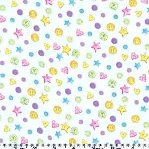 44 Wide Flannel Ador label Buttons and Stars White Fabric By The 