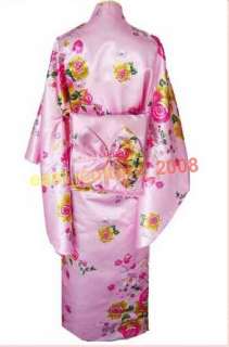 Japan Flower Kimono Dress Robe One Size Pink WKD 04  