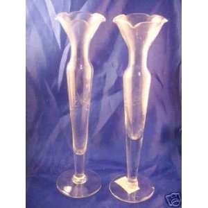  6 Etched Glass Bud Vases 10 Tall 2 at the Top Flare 