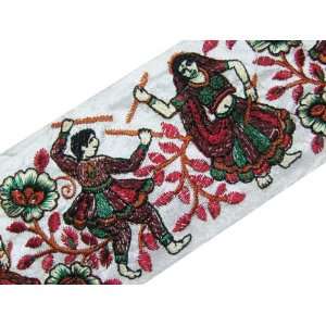  Wide White Ribbon Dancing Man Women Thread Embroidery 