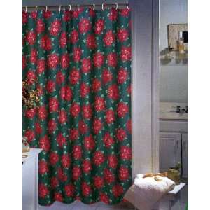   Poinsettia Paisley Fabric Holiday Shower Curtain