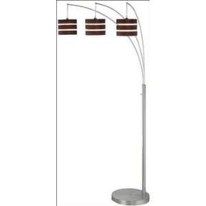   80708 3 Lite Arch Lamp, Polished Steel with Wood Finished Paper Shade