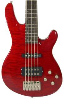 NEW QUILTED MAPLE 5 STRING ELECTRIC BASS GUITAR RED  