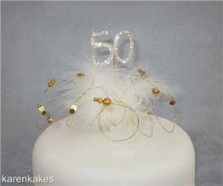 50th GOLDEN WEDDING ANNIVERSARY DIAMANTE CAKE TOPPER  