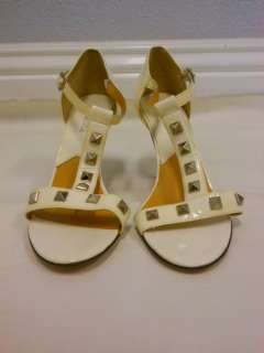 Michael Kors  Ivory SANDALS STRAPPY Leather Stud wooden Heels 