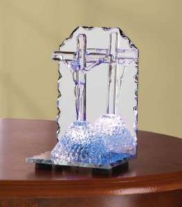 Spun Glass JESUS CRUCIFIX/Cross Figurine w/ LED Light  