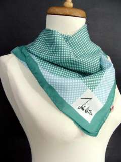 vintage John Weitz BLUE GREEN CHECKED Square Neck Scarf  