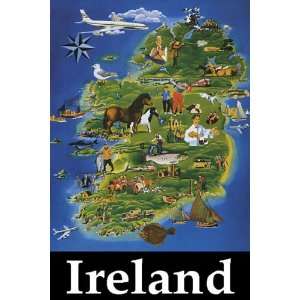 IRELAND IRISH BUBLIN TRAVEL TOURISM AIRPLANE FLY SMALL VINTAGE POSTER 