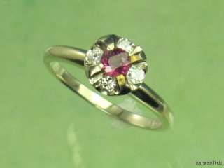 ANTIQUE 14K WHITE GOLD DIAMOND & GENUINE RUBY SOLITAIRE RING  