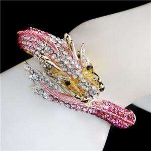 Bold Dragon Bracelet Bangle Pink Swarovski Crystal Animal Cuff  