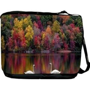  Swans on Lake Autumn Trees Messenger Bag   Book Bag 