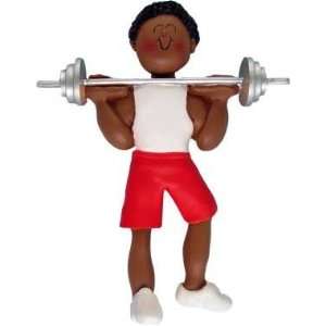 Weightlifter: Male, African American Personalized Christmas Ornament