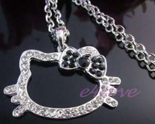 Gift Hello Kitty black bowknot Crystal Pendants Diamante Necklace 