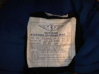 MUSTANG AVIATION FLIGHT SUIT FLYERS COVERALLS SIZE 11  