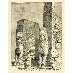1890 Wood Engraving Bull Palace Darius Persepolis Sculpture Ancient 