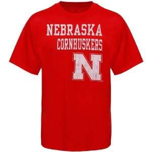    Nebraska Cornhuskers Scarlet Stacked T shirt: Sports & Outdoors