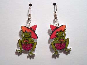 FROG TOAD WEARING SOMBRERO HAT EARRINGS CHARMS  
