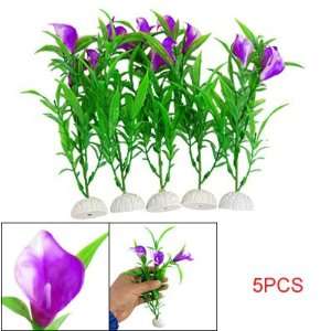  Como 5 Pcs Purple Calla Lily Green Plastic Plants Fish 