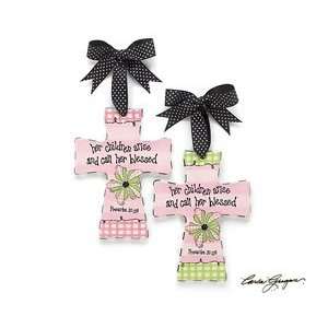  Set of 2 Pink & Green Blessed Mother Crosses Ceramic: Home 