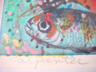 Carpenter Signed Abstract Fish Painting Mixed Media Art  