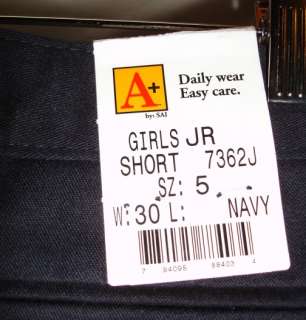 School Apparel Girls Jr Navy Blue Shorts 5 New 7362 30  