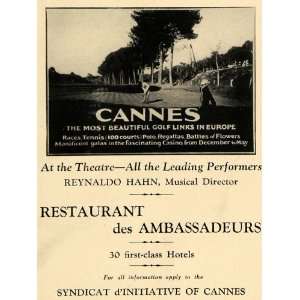 1928 Ad Cannes France Vacation Golfing Reynaldo Hahn   Original Print 