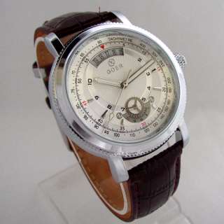 Mens Date Tachymetre Automatic Mechanical Leather Wrist Watch  