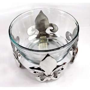  4 Quart Glass Serving Bowl with Fleur de Lis Stand 